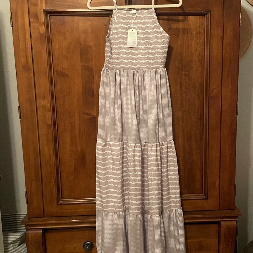 Lightweight beige & white striped dress